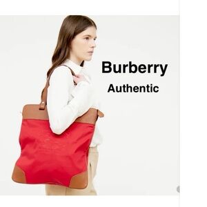 Burberry Red and Brown Tote Bag